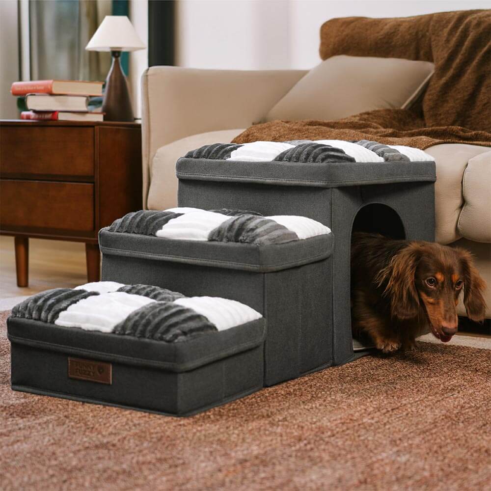 Chessboard Handcrafted Dog Stairs With Storage And Condo - Napsteps - Image 9