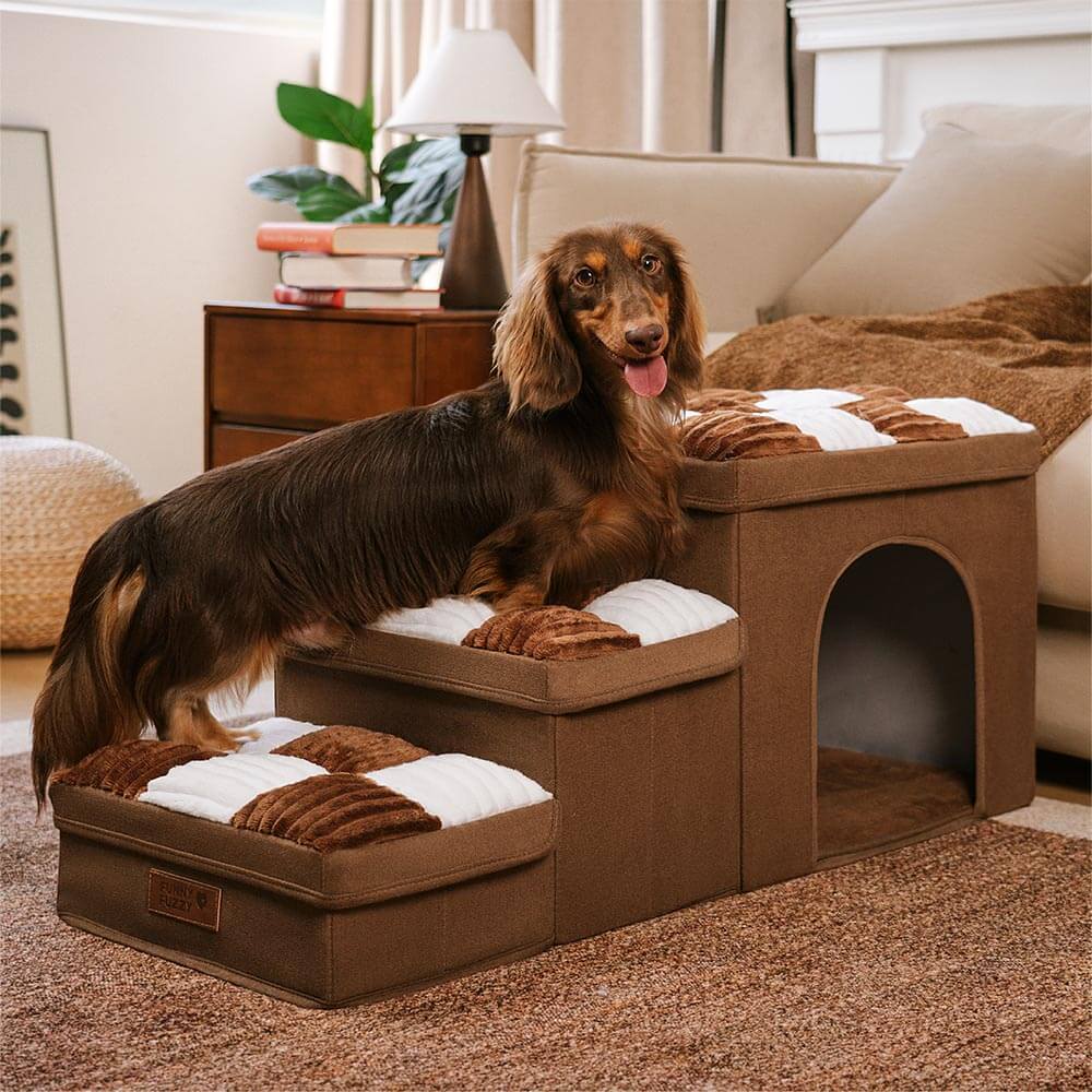 Chessboard Plaid Handcrafted Dog Stairs with Storage - Multifunctional and Foldable - Image 16
