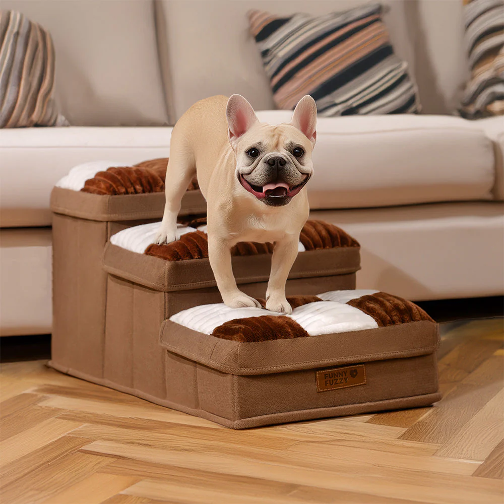 Chessboard Plaid Handcrafted Dog Stairs with Storage - Multifunctional and Foldable - Image 3