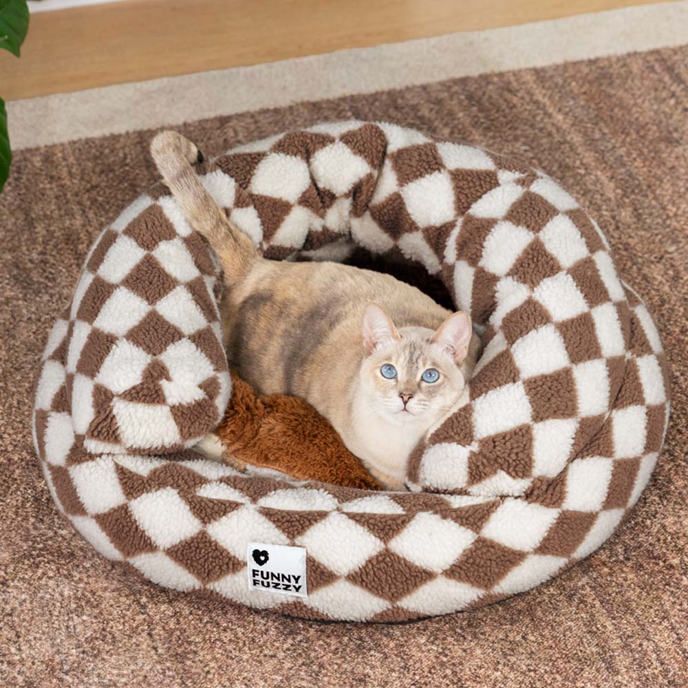 Classic Argyle Washable Bolster Donut Cat Bed - Cosy Haven - Image 3