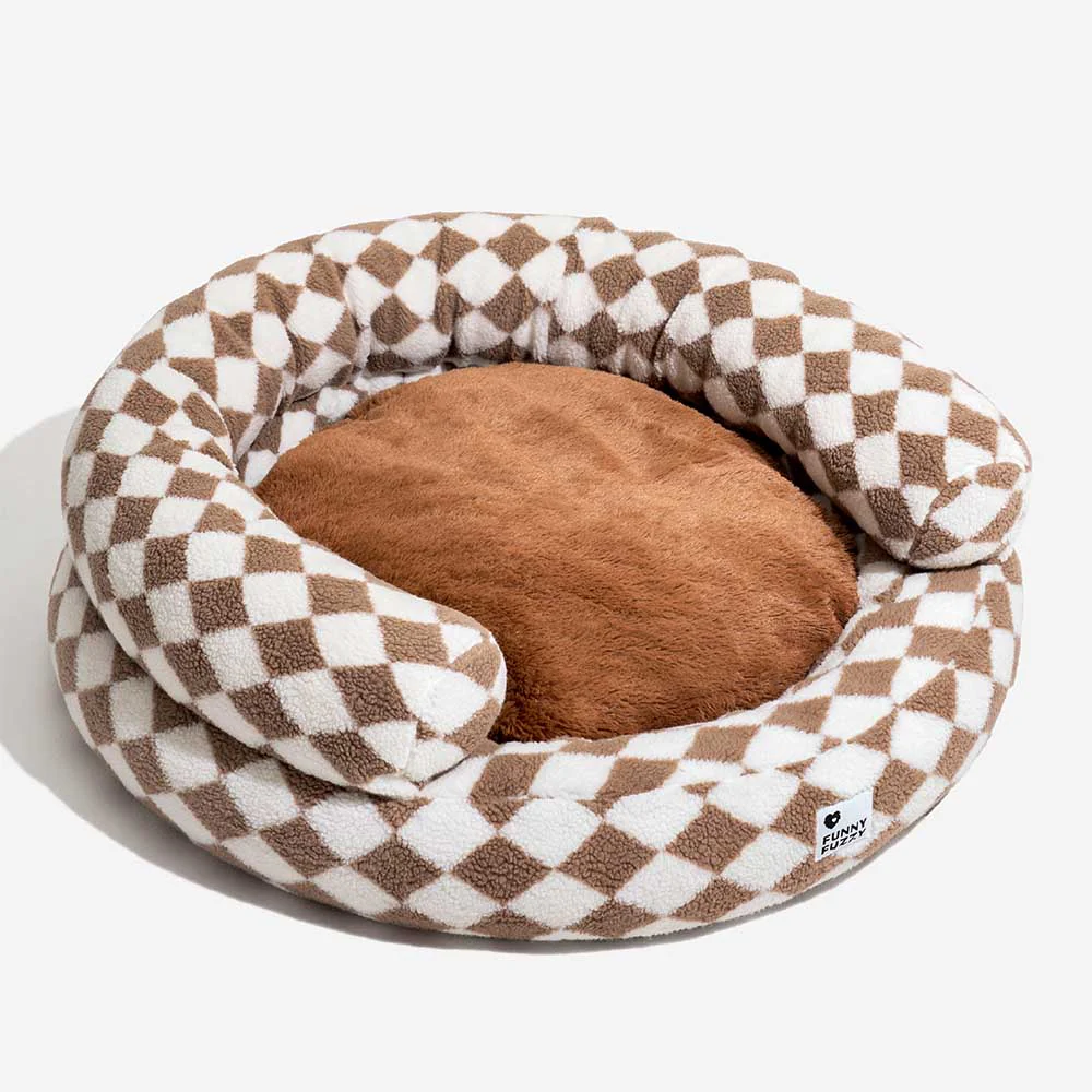 Classic Argyle Washable Bolster Donut Cat Bed - Cosy Haven - Image 9