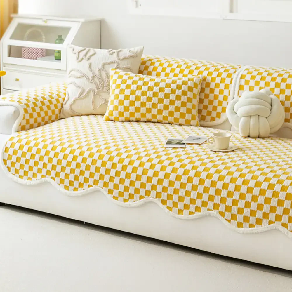 Classic Checkerboard Plush Comfortable Scratch-Resistant Non-Slip Couch Cover - Image 10