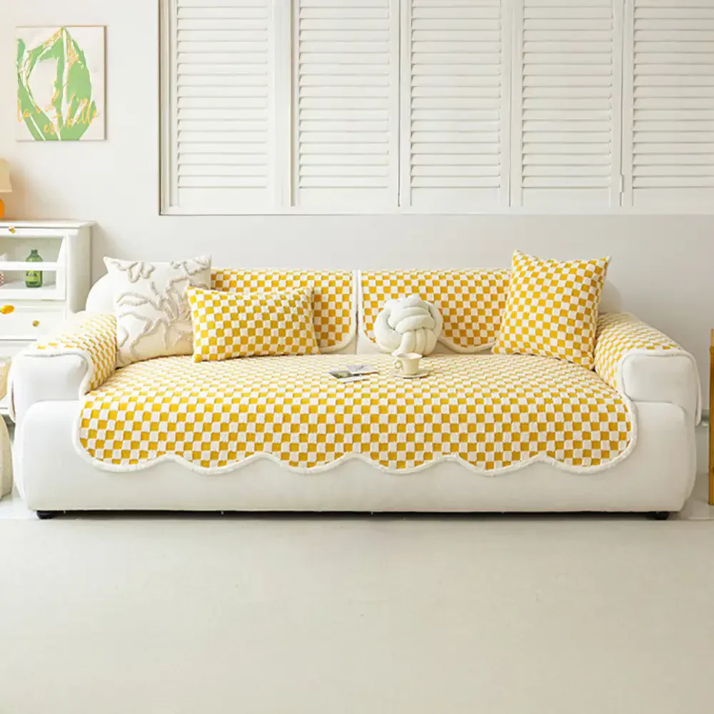 Classic Checkerboard Plush Comfortable Scratch-Resistant Non-Slip Couch Cover - Image 11