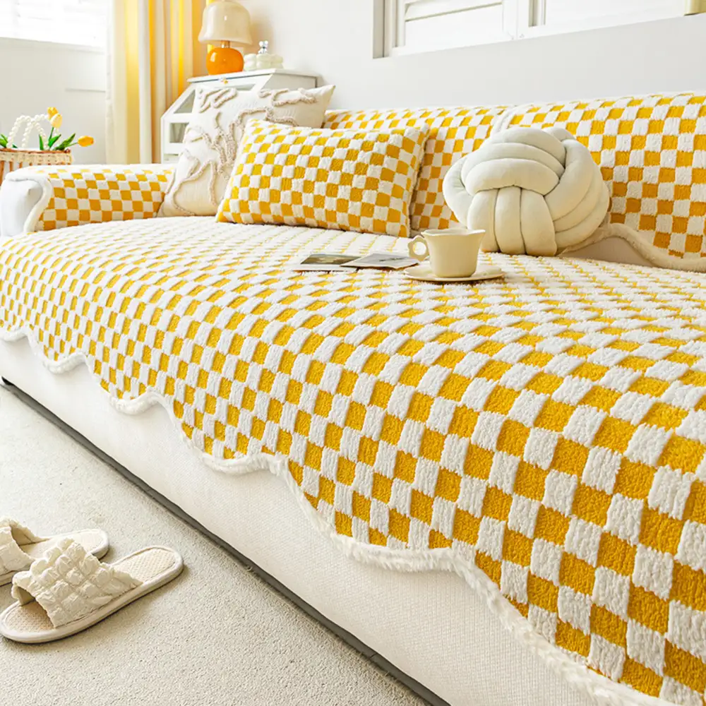 Classic Checkerboard Plush Comfortable Scratch-Resistant Non-Slip Couch Cover - Image 13