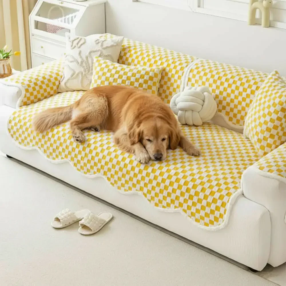 Classic Checkerboard Plush Comfortable Scratch-Resistant Non-Slip Couch Cover - Image 9