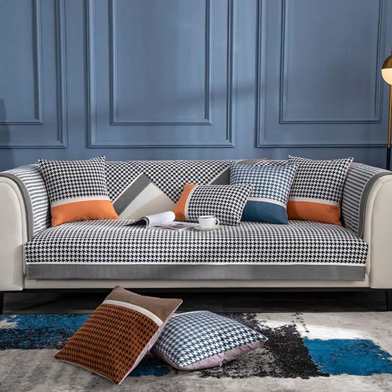 Classic Houndstooth Print Chenille Non-slip Couch Cover - Image 12