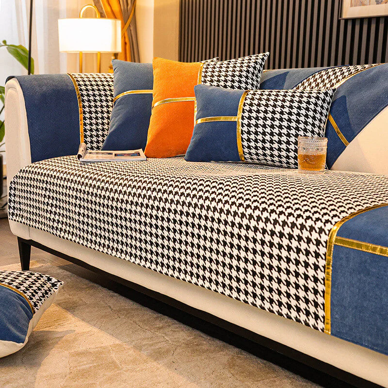 Classic Houndstooth Print Chenille Non-slip Couch Cover - Image 14