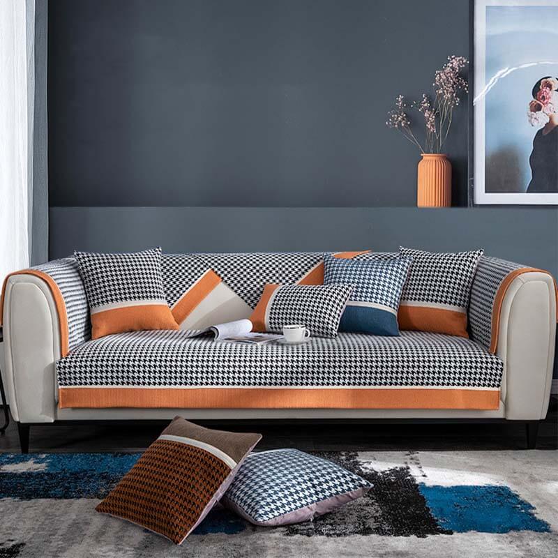 Classic Houndstooth Print Chenille Non-slip Couch Cover - Image 7