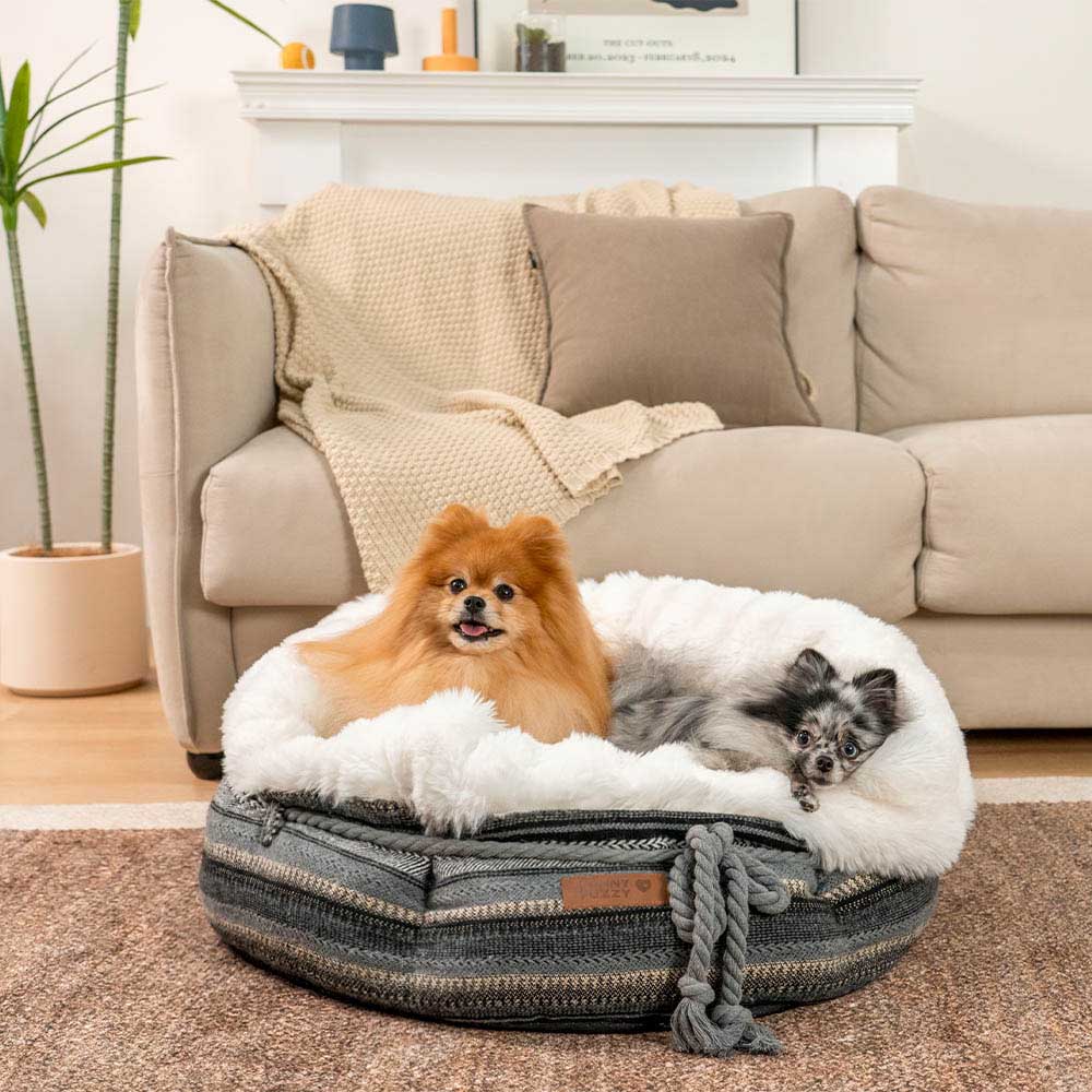 Classic Jacquard Plush Donut Dog Bed - Snuggle Den - Image 10