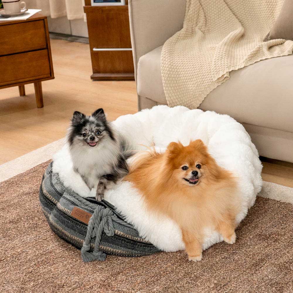 Classic Jacquard Plush Donut Dog Bed - Snuggle Den - Image 11