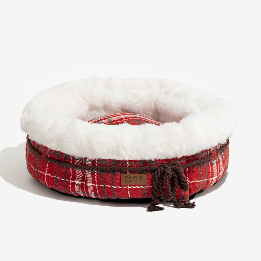 Classic Jacquard Plush Donut Dog Bed - Snuggle Den - Image 15