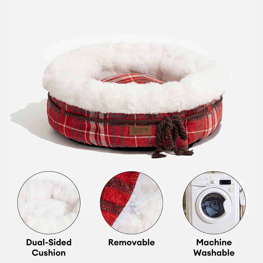 Classic Jacquard Plush Donut Dog Bed - Snuggle Den - Image 17