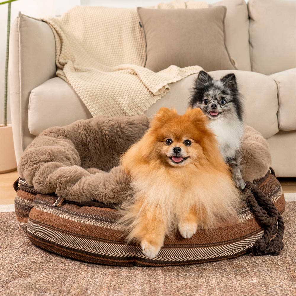 Classic Jacquard Plush Donut Dog Bed - Snuggle Den - Image 4
