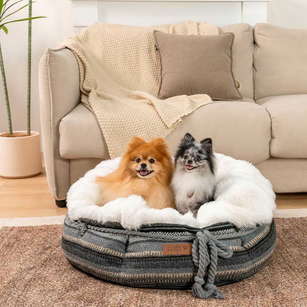 Classic Jacquard Plush Donut Dog Bed - Snuggle Den - Image 5