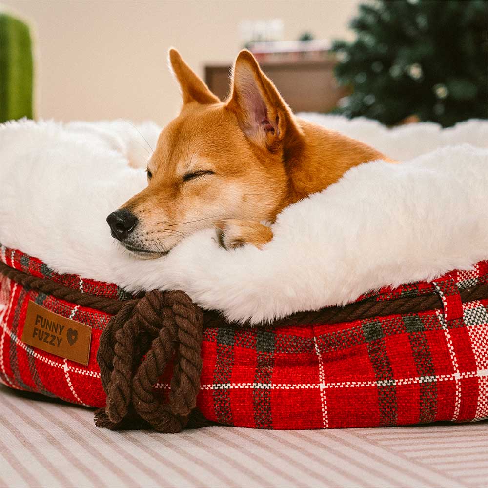 Classic Jacquard Plush Donut Dog Bed - Snuggle Den - Image 6