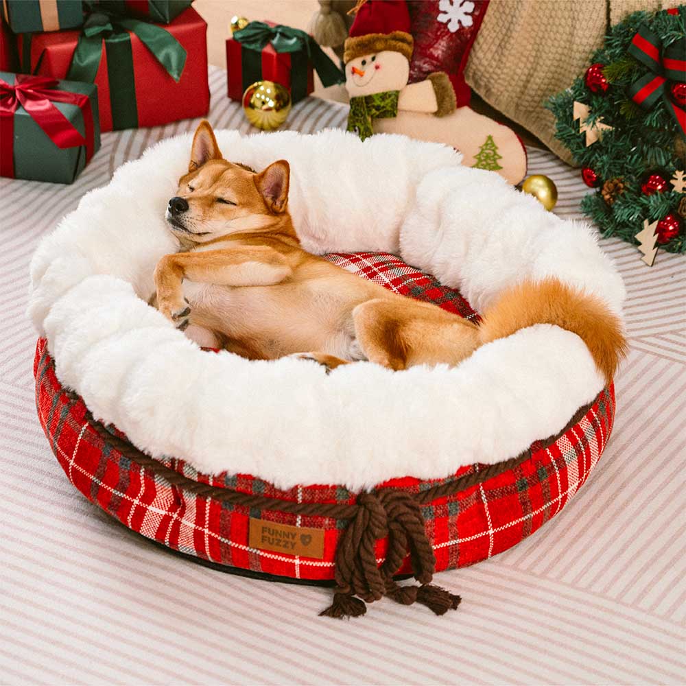 Classic Jacquard Plush Donut Dog Bed - Snuggle Den - Image 7