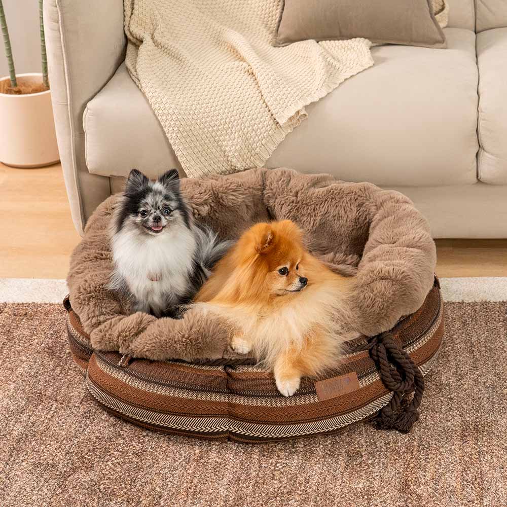 Classic Jacquard Plush Donut Dog Bed - Snuggle Den - Image 9