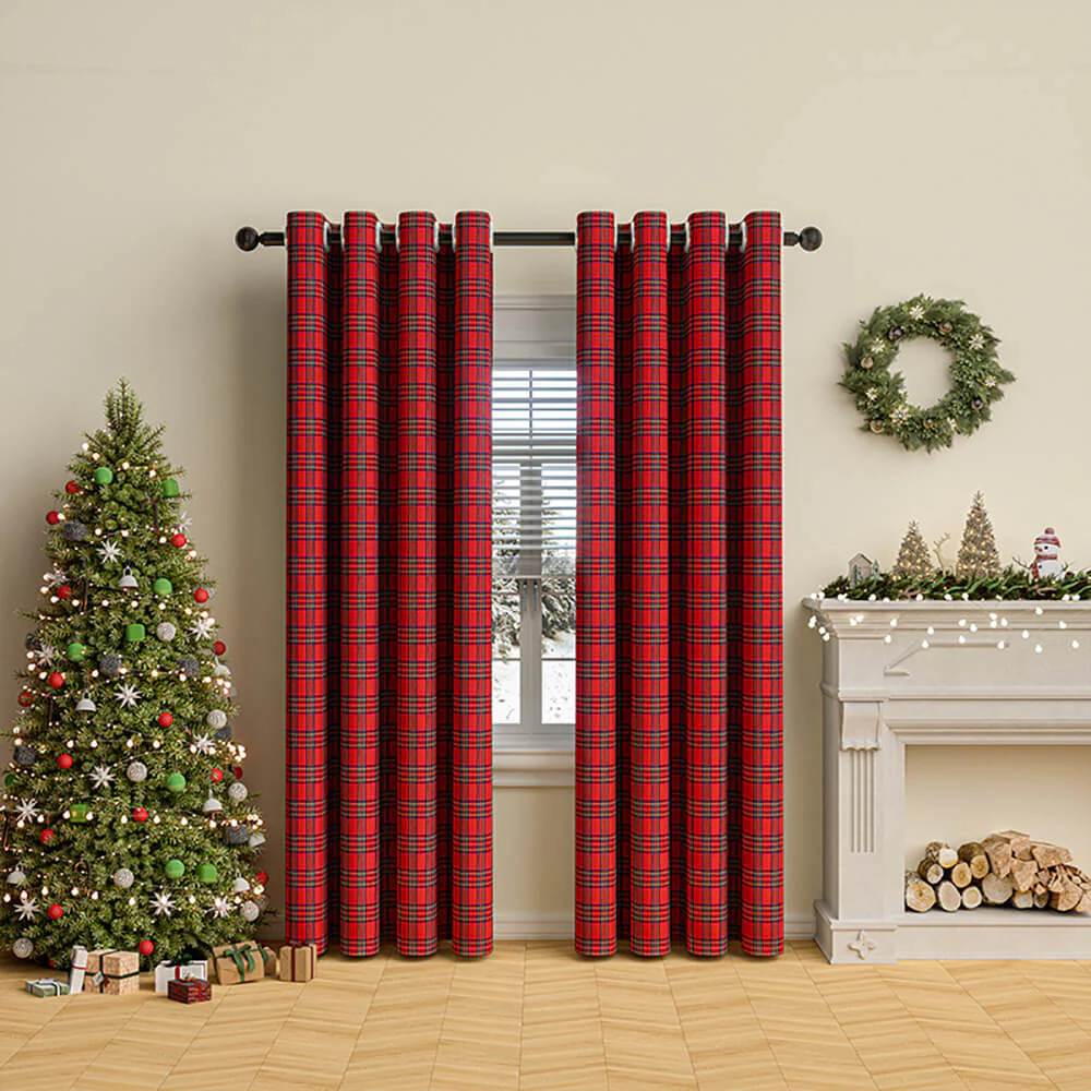 Classic Plaid Christmas Decorative Semi-Blackout Curtains - Image 11