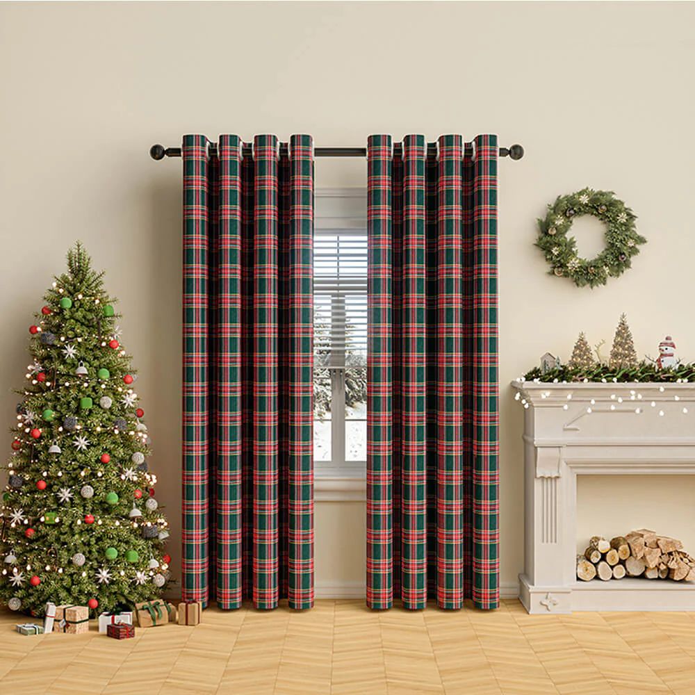 Classic Plaid Christmas Decorative Semi-Blackout Curtains - Image 12