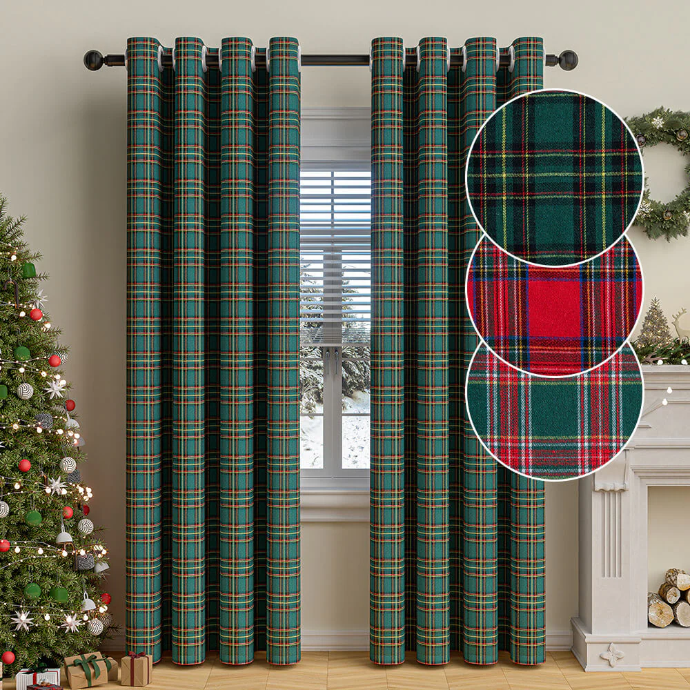 Classic Plaid Christmas Decorative Semi-Blackout Curtains - Image 5