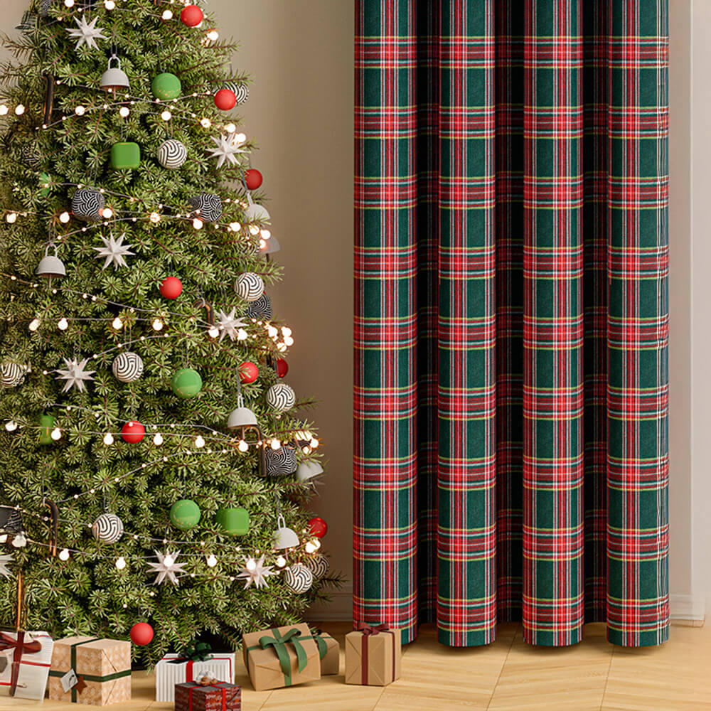 Classic Plaid Christmas Decorative Semi-Blackout Curtains - Image 9