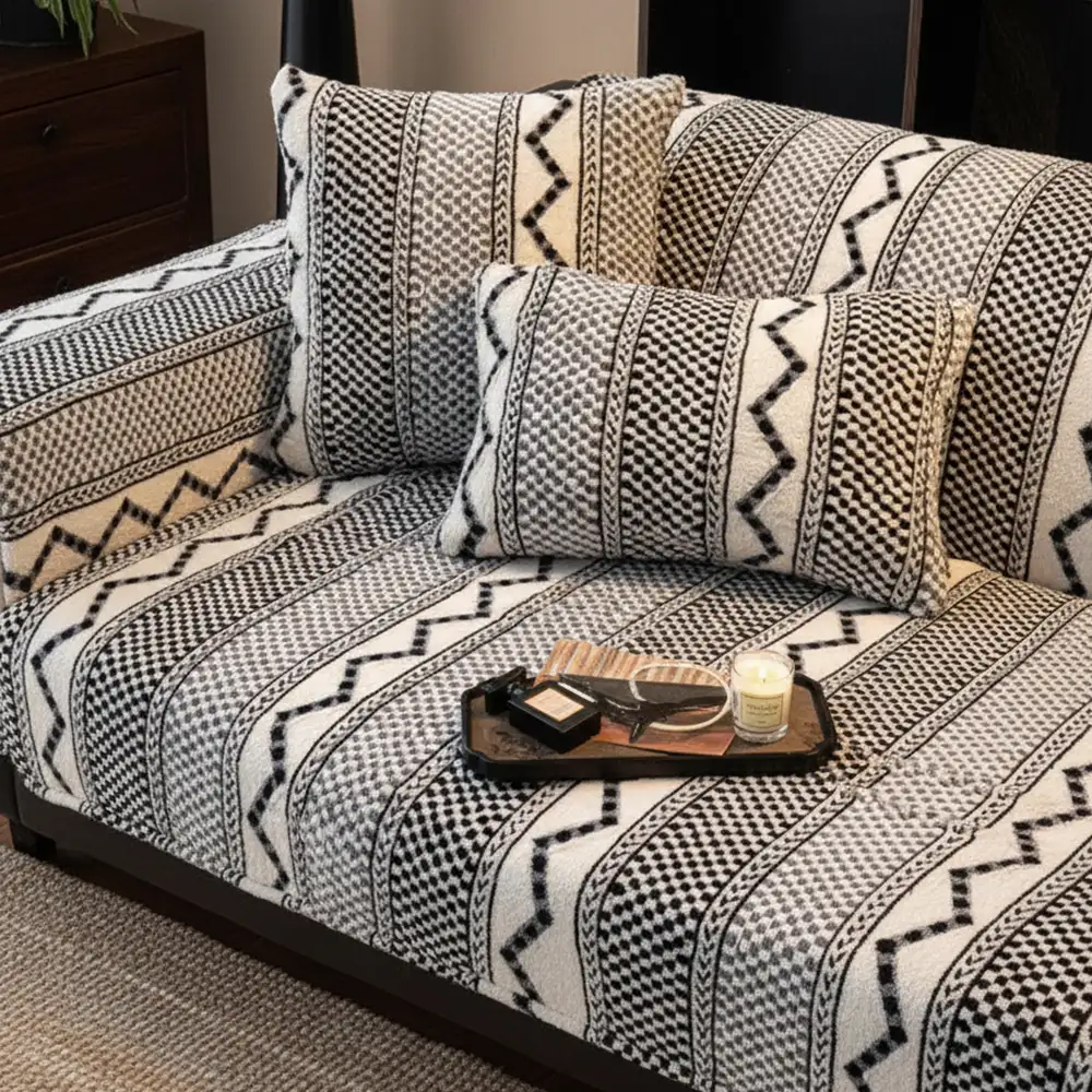 Classic Plaid Plush Scratch-Resistant Comfortable Non-Slip Couch Cover - Image 11