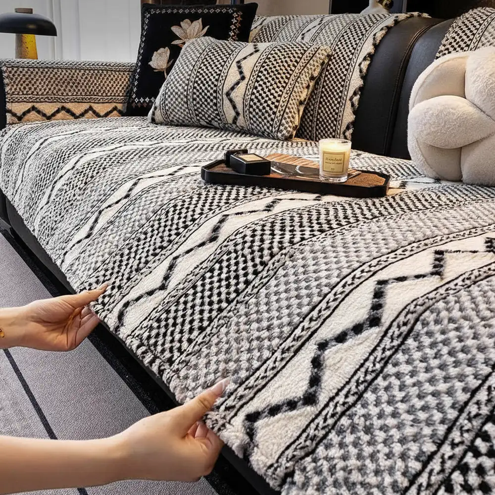 Classic Plaid Plush Scratch-Resistant Comfortable Non-Slip Couch Cover - Image 5