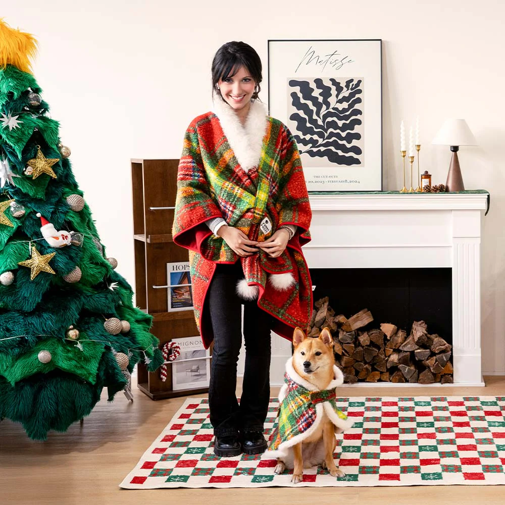 Classic Plaid Warmth Human & Dog Poncho - Festive Companions - Image 4