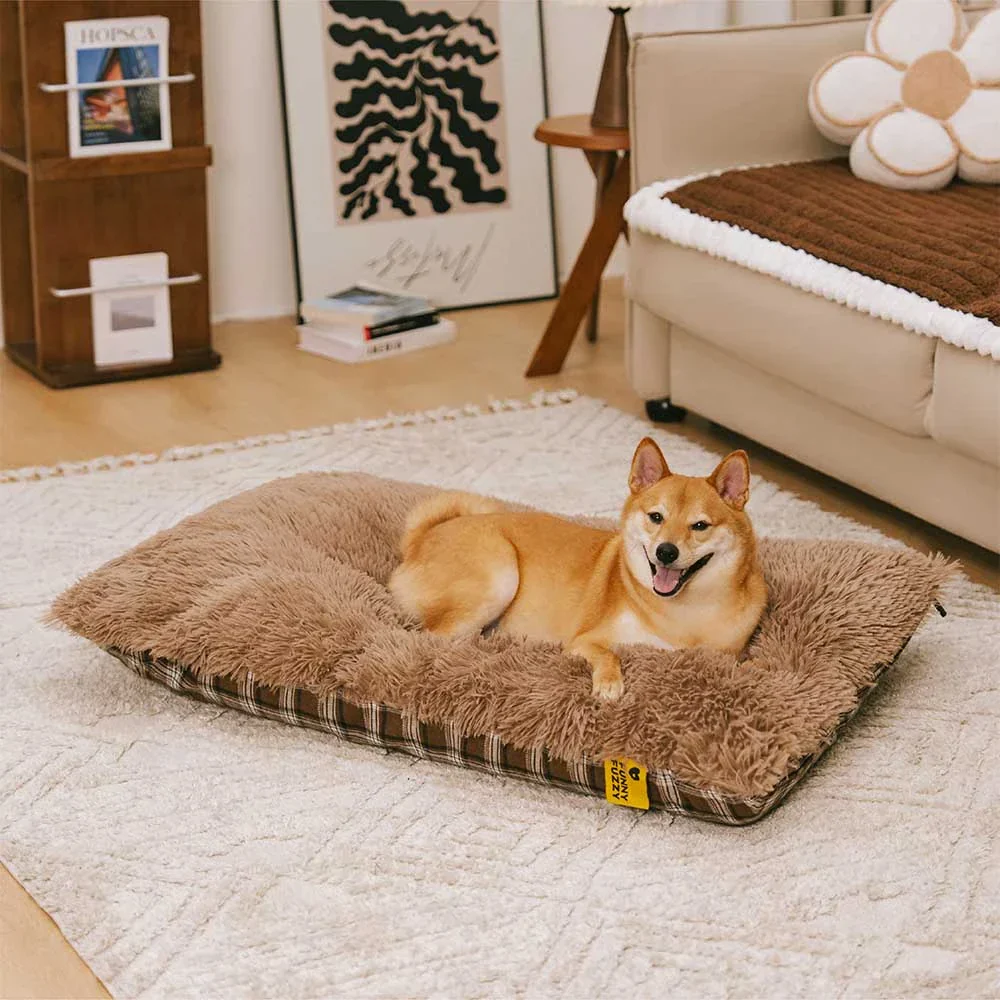 Classical Plaid Dual-Sided Removable Plush Calming Dog Mat - Image 2