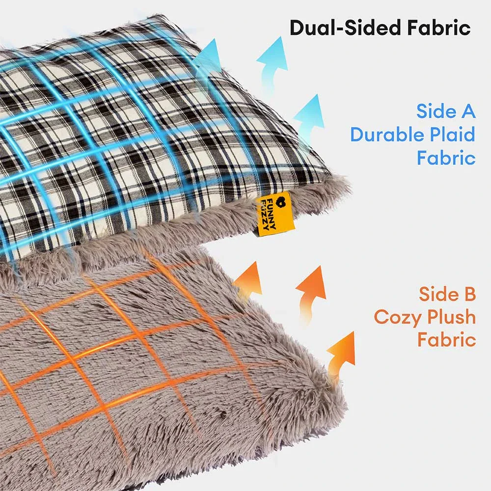 Classical Plaid Dual-Sided Removable Plush Calming Dog Mat - Image 3