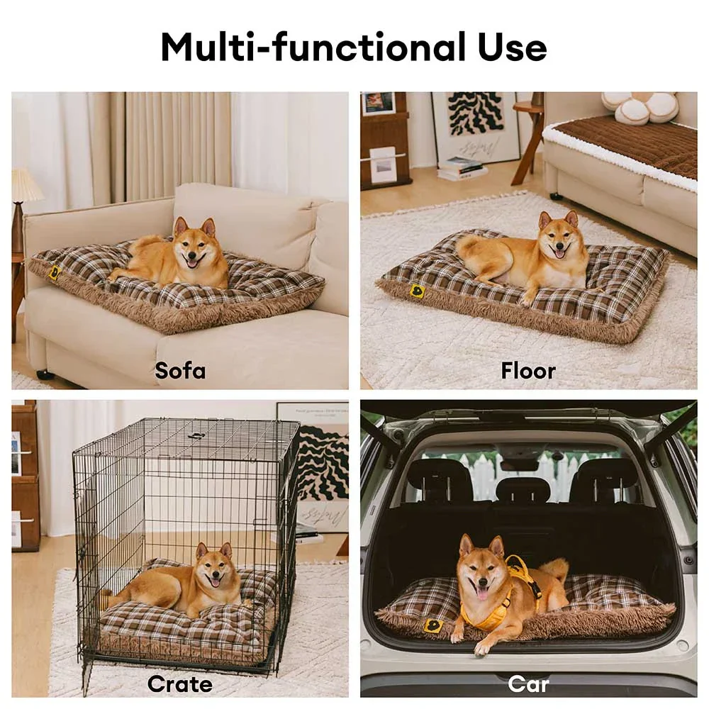 Classical Plaid Dual-Sided Removable Plush Calming Dog Mat - Image 4