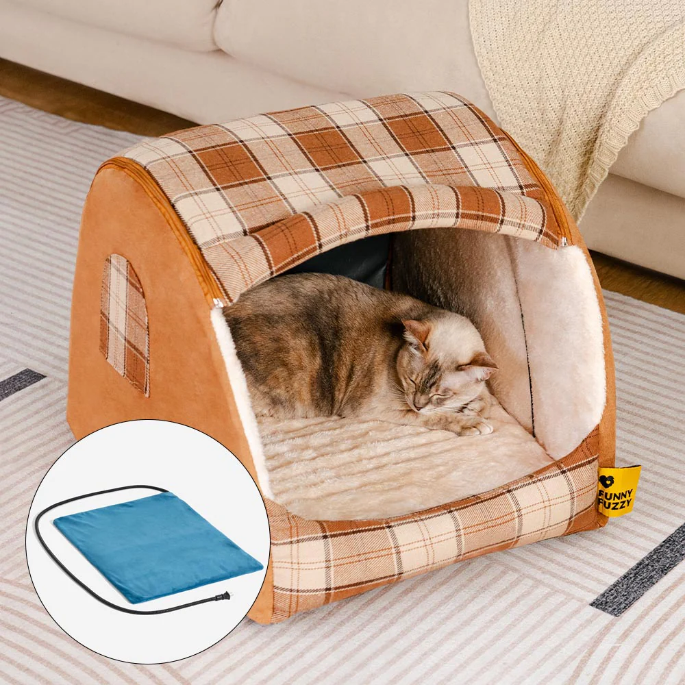 Classical Plaid House Orthopaedic Cat Bed - Retreat Cabin - Image 15