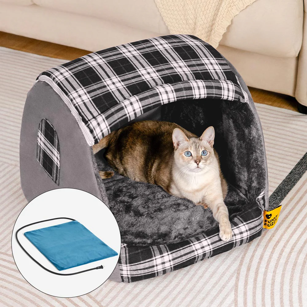 Classical Plaid House Orthopaedic Cat Bed - Retreat Cabin - Image 16