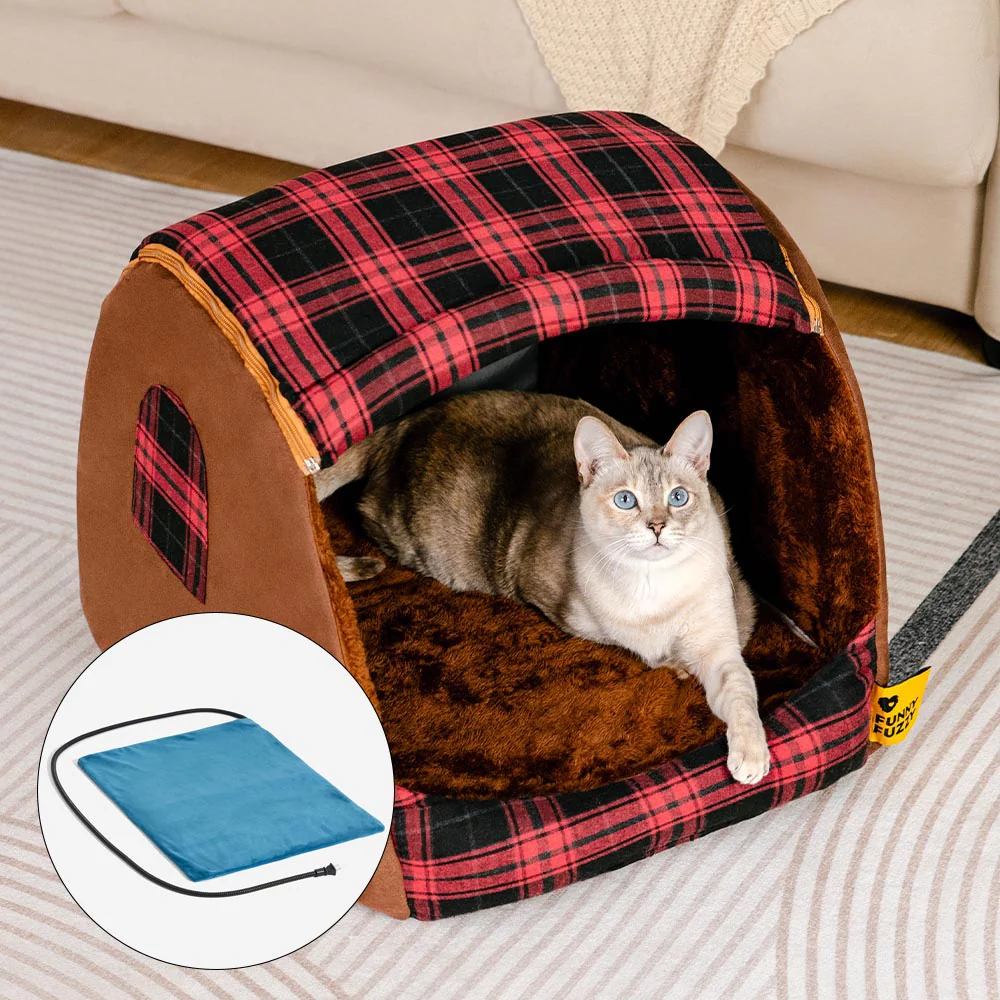 Classical Plaid House Orthopaedic Cat Bed - Retreat Cabin - Image 17