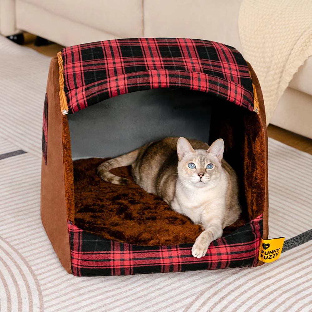 Classical Plaid House Orthopaedic Cat Bed - Retreat Cabin - Image 6