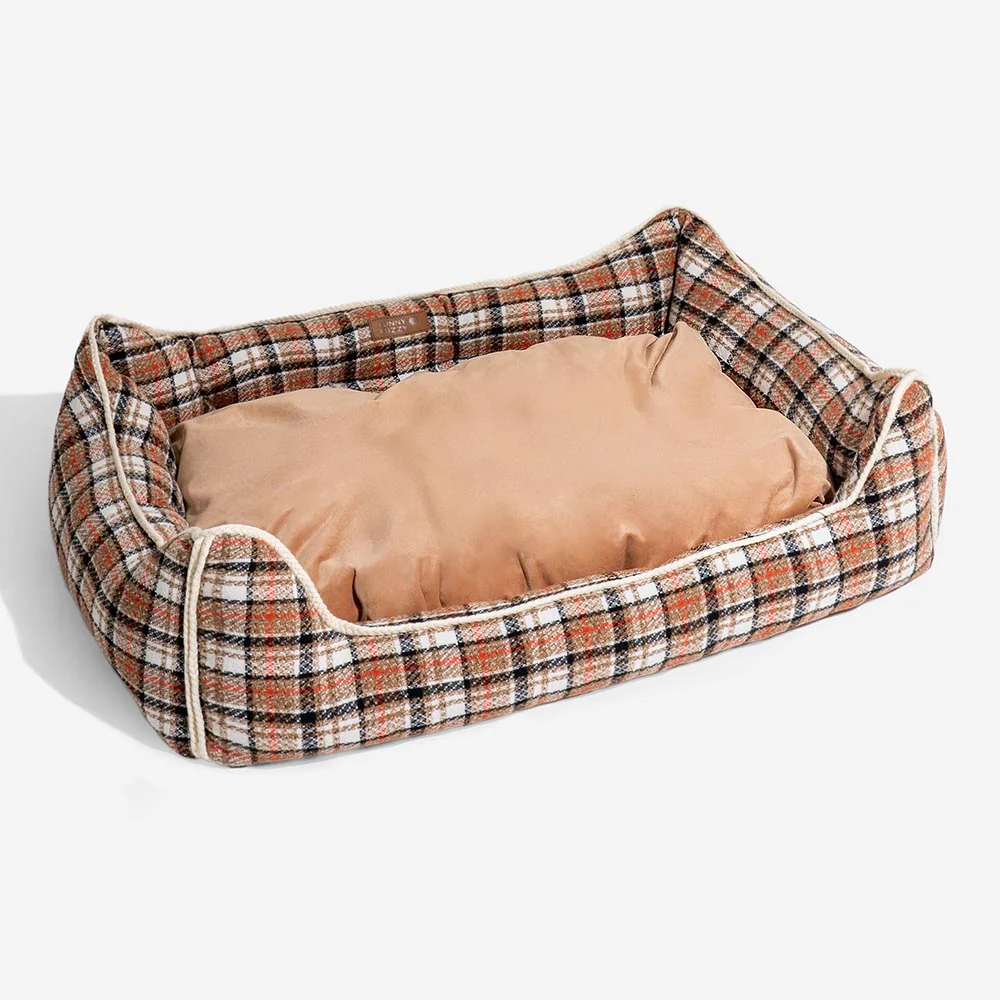 Classical Retro Plaid Removable Bolster Calming Dog Bed - Nostalgic Retreat - Image 13