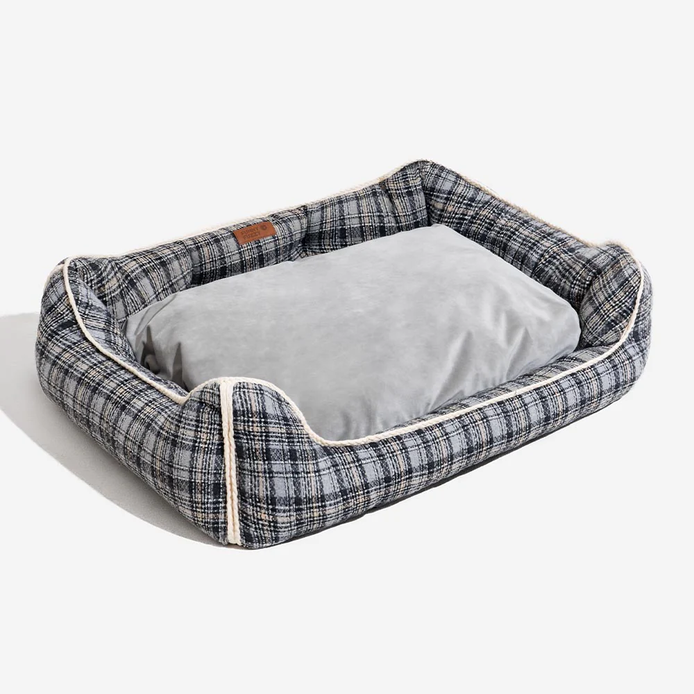 Classical Retro Plaid Removable Bolster Calming Dog Bed - Nostalgic Retreat - Image 14