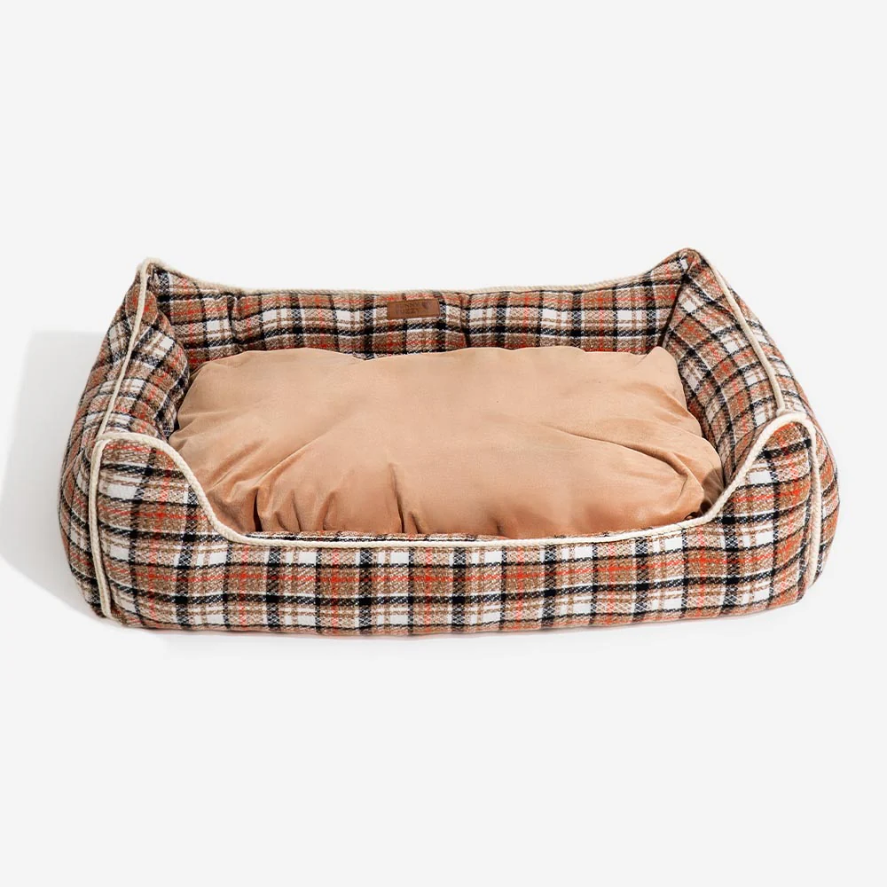 Classical Retro Plaid Removable Bolster Calming Dog Bed - Nostalgic Retreat - Image 15