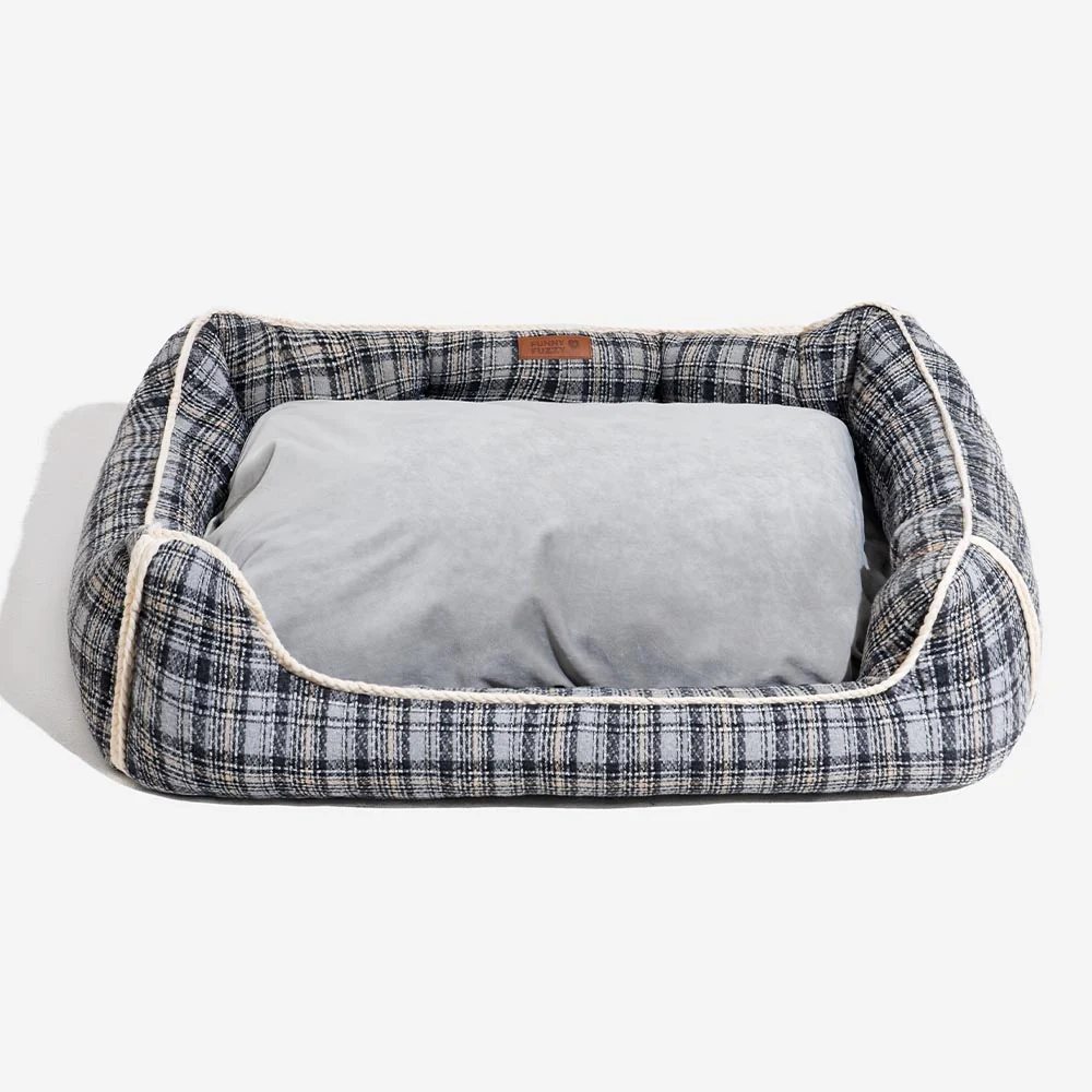 Classical Retro Plaid Removable Bolster Calming Dog Bed - Nostalgic Retreat - Image 16