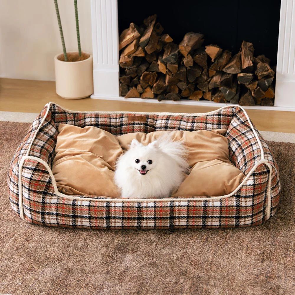 Classical Retro Plaid Removable Bolster Calming Dog Bed - Nostalgic Retreat - Image 5