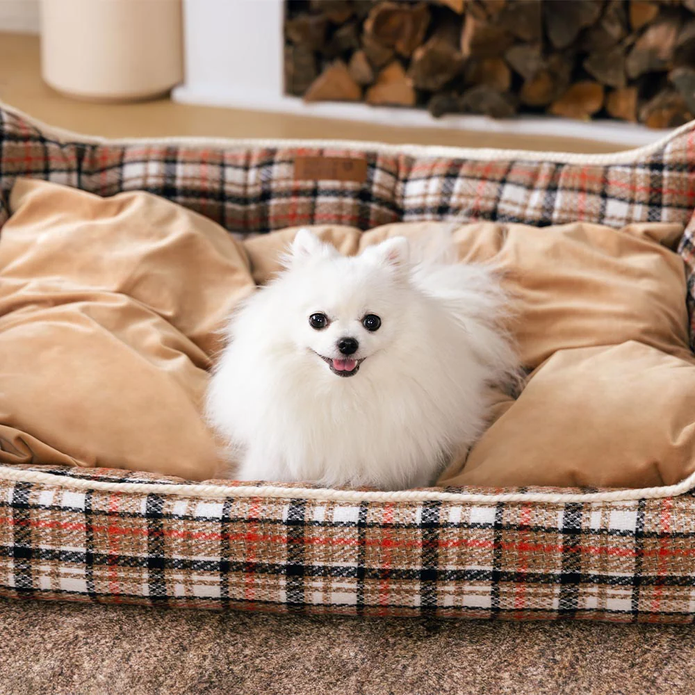 Classical Retro Plaid Removable Bolster Calming Dog Bed - Nostalgic Retreat - Image 6