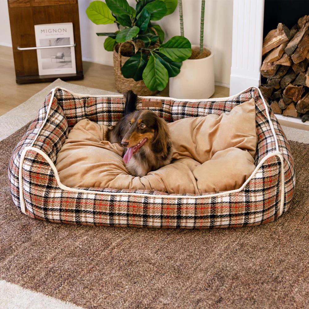 Classical Retro Plaid Removable Bolster Calming Dog Bed - Nostalgic Retreat - Image 7