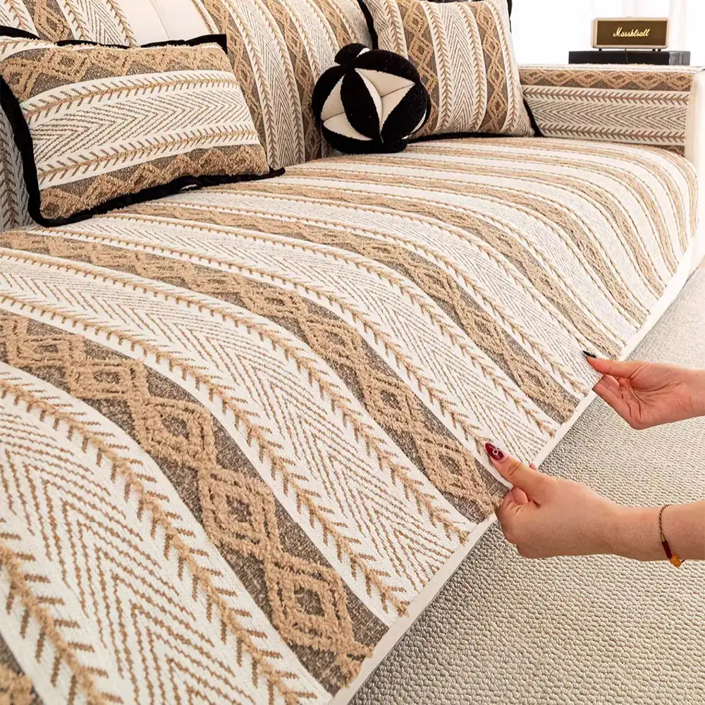 Color-Blocked Striped Chenille Non-Slip Couch Cover - Suitable For All Seasons - Image 5