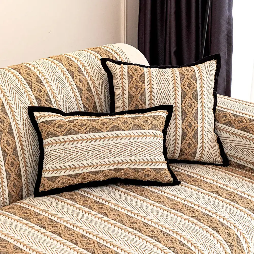 Color-Blocked Striped Chenille Non-Slip Couch Cover - Suitable For All Seasons - Image 7