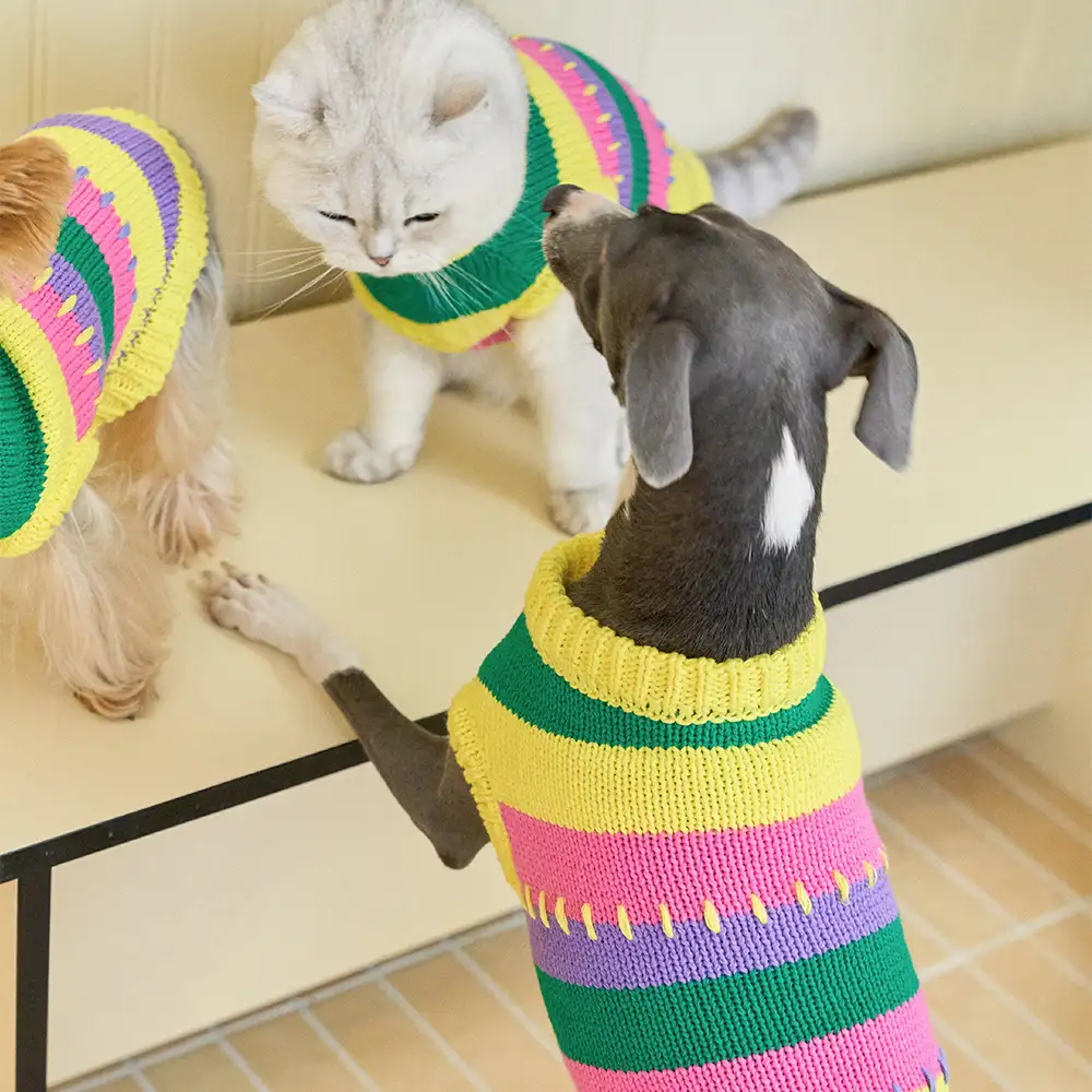Color Blocked Striped Dachshund Sleeveless Dog Jumper - Image 10