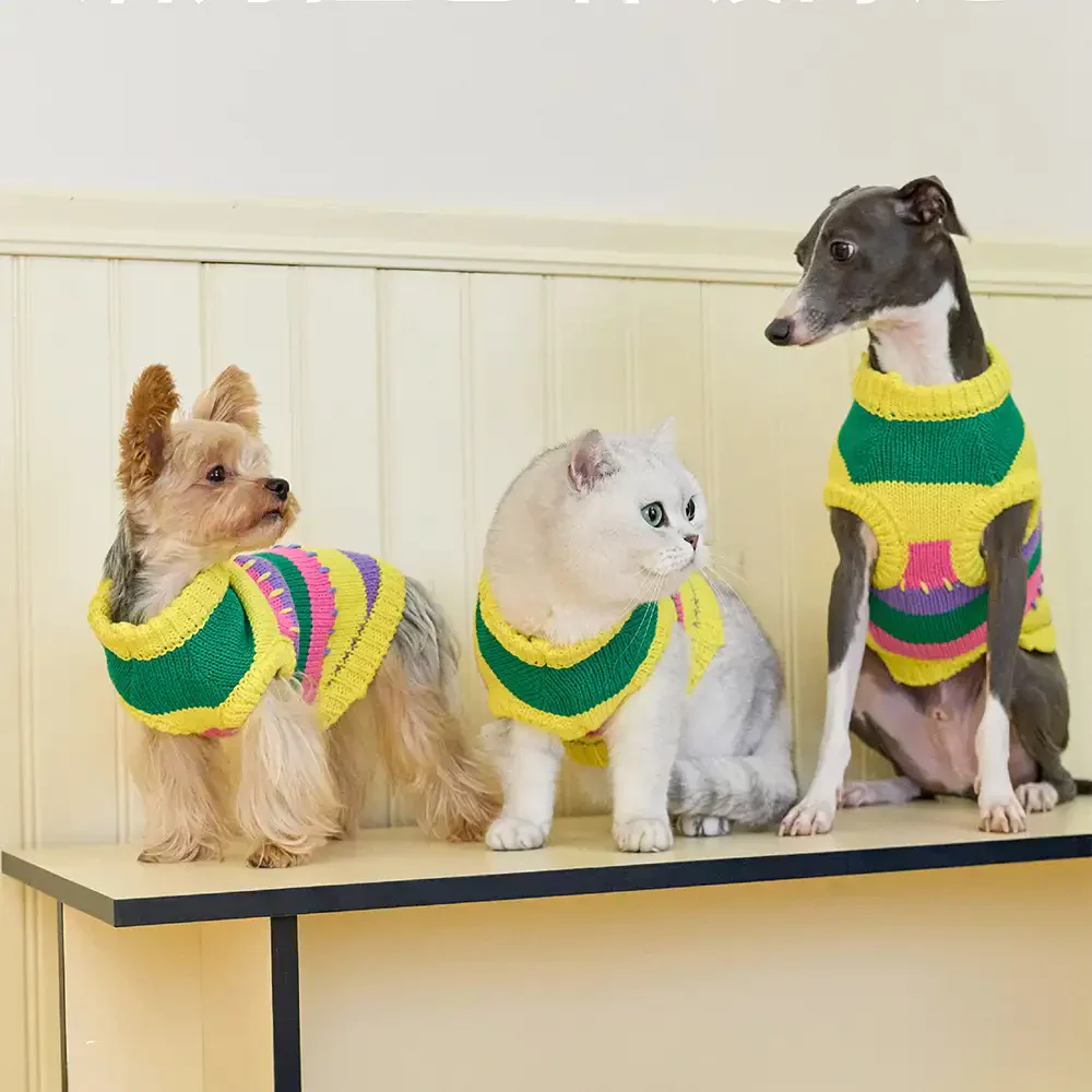 Color Blocked Striped Dachshund Sleeveless Dog Jumper - Image 2