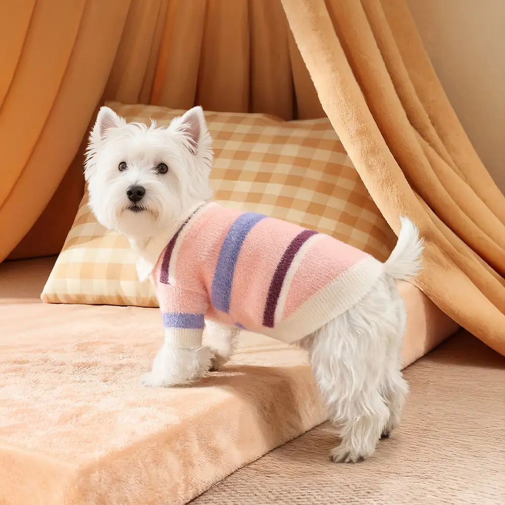 Color-Blocked Striped Faux Mink Fur Warm Dachshund Dog Jumper Suitable For Puppies - Image 12