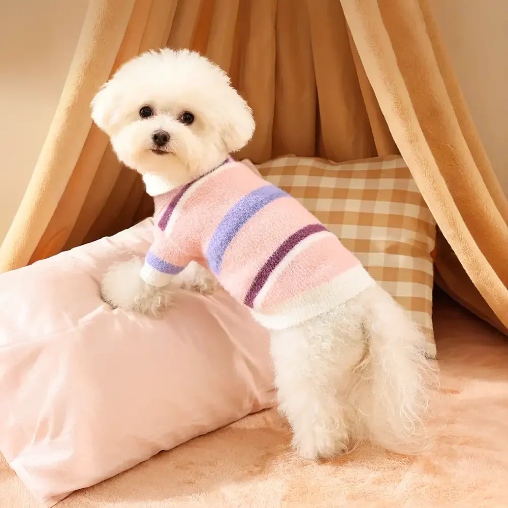 Color-Blocked Striped Faux Mink Fur Warm Dachshund Dog Jumper Suitable For Puppies - Image 8