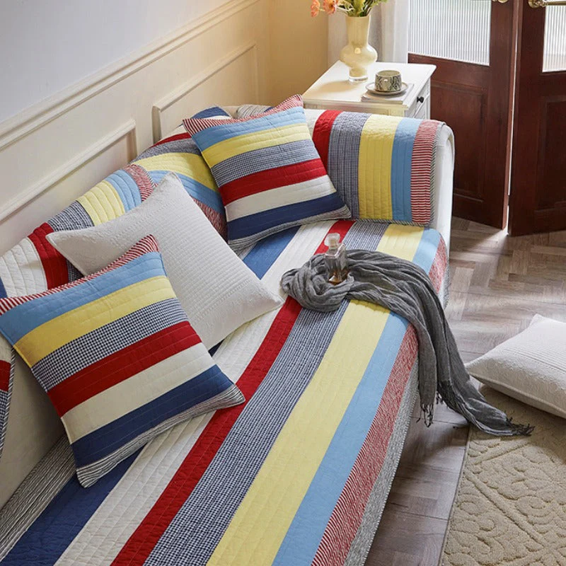 Colourful Striped Quilted Sofa Chic Protector Comfort Couch Cover - Image 5