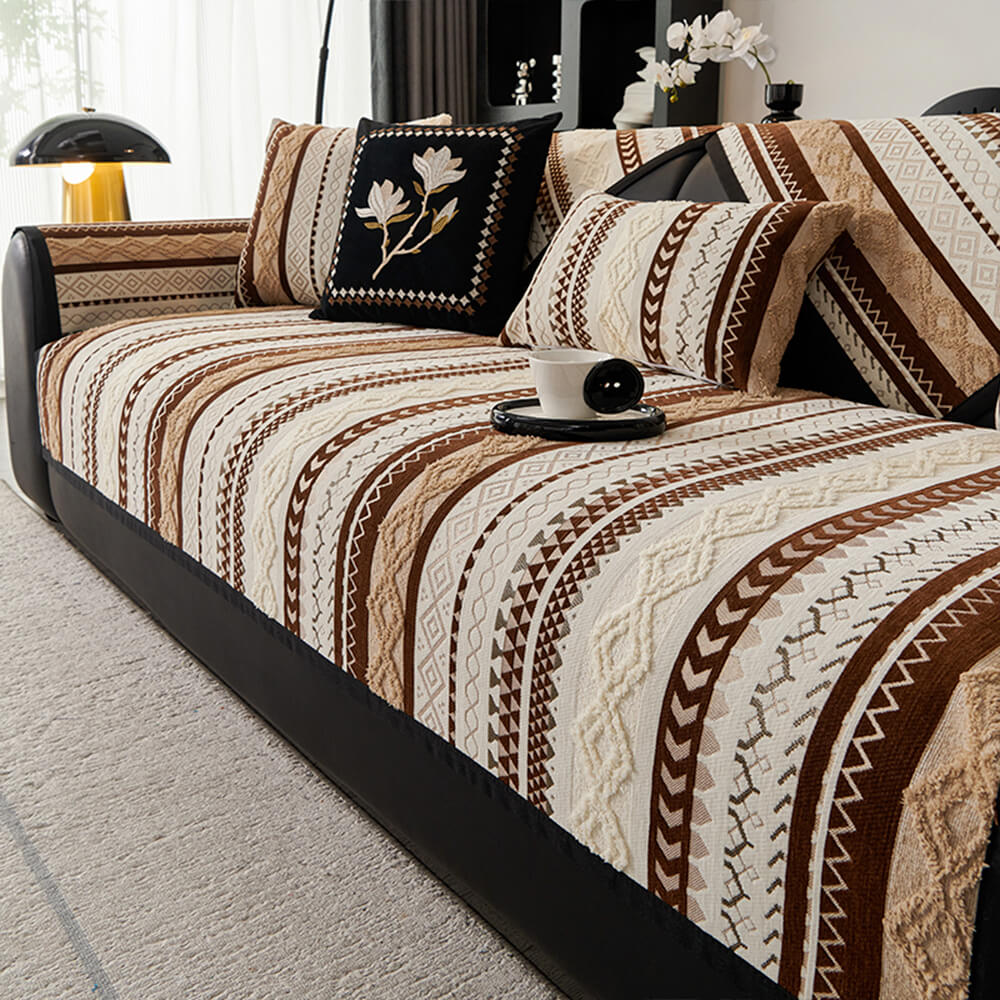 Colour-block Woven Suede Soft Skin-Friendly Anti-Skid Couch Cover - Image 3